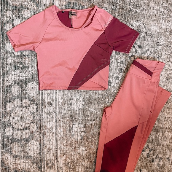 Gymshark Pants - Gymshark pink dusty rose Asymmetric set short sleeve cropped top and leggings